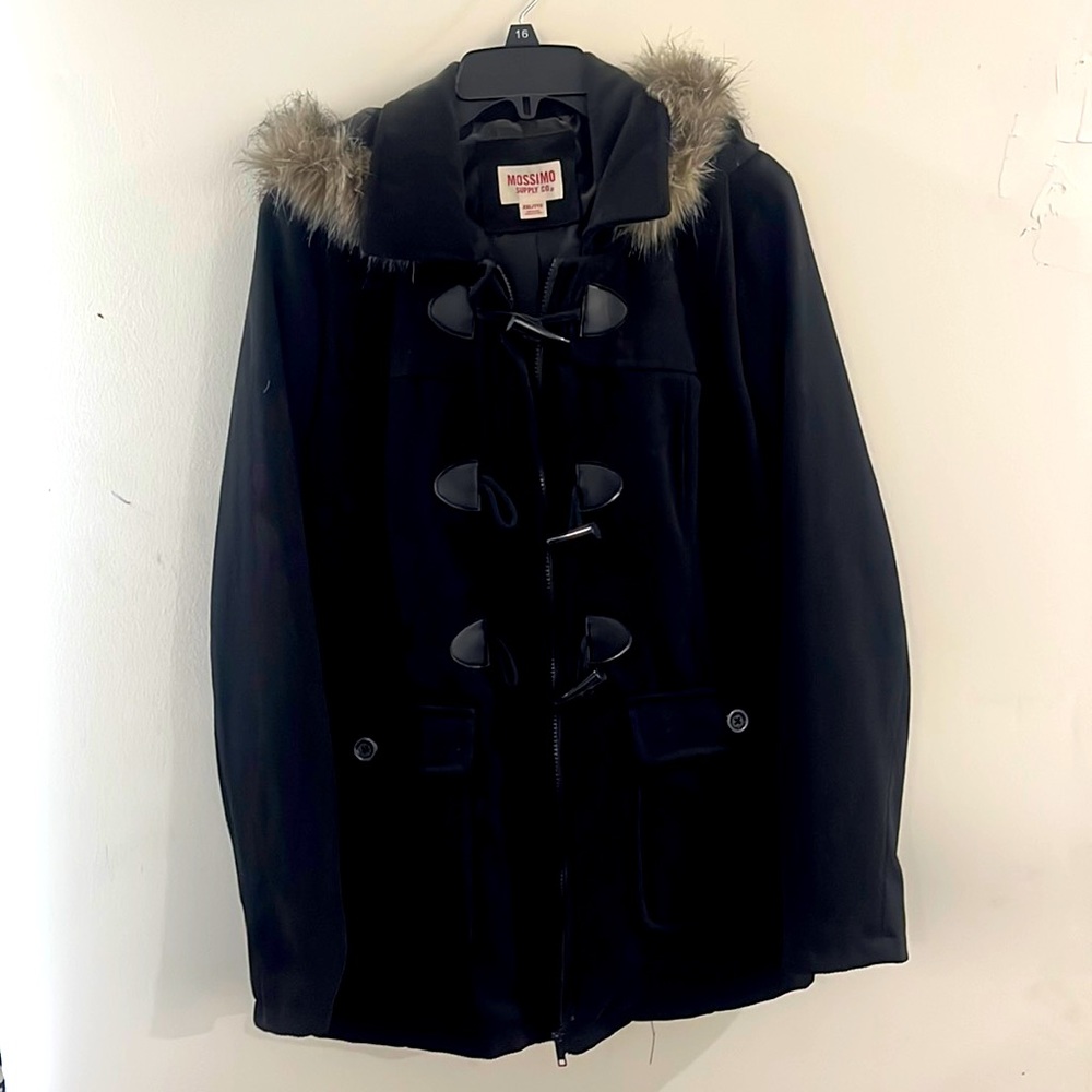 Jacket with fur trimmed hood